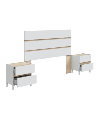 Pack Ébano – Cabecero con dos mesitas de noche moderno y funcional