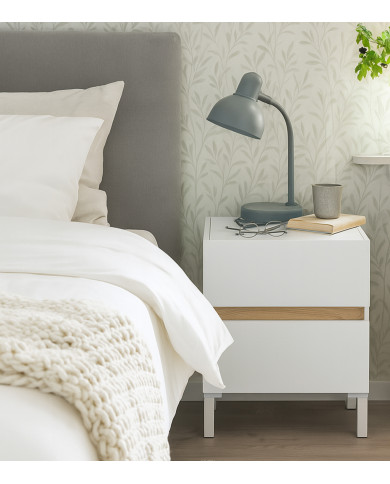 Mesita de noche Ébano– 2 cajones con guías metálicas y patas de ABS