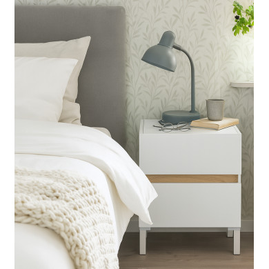 Mesita de noche Ébano– 2 cajones con guías metálicas y patas de ABS