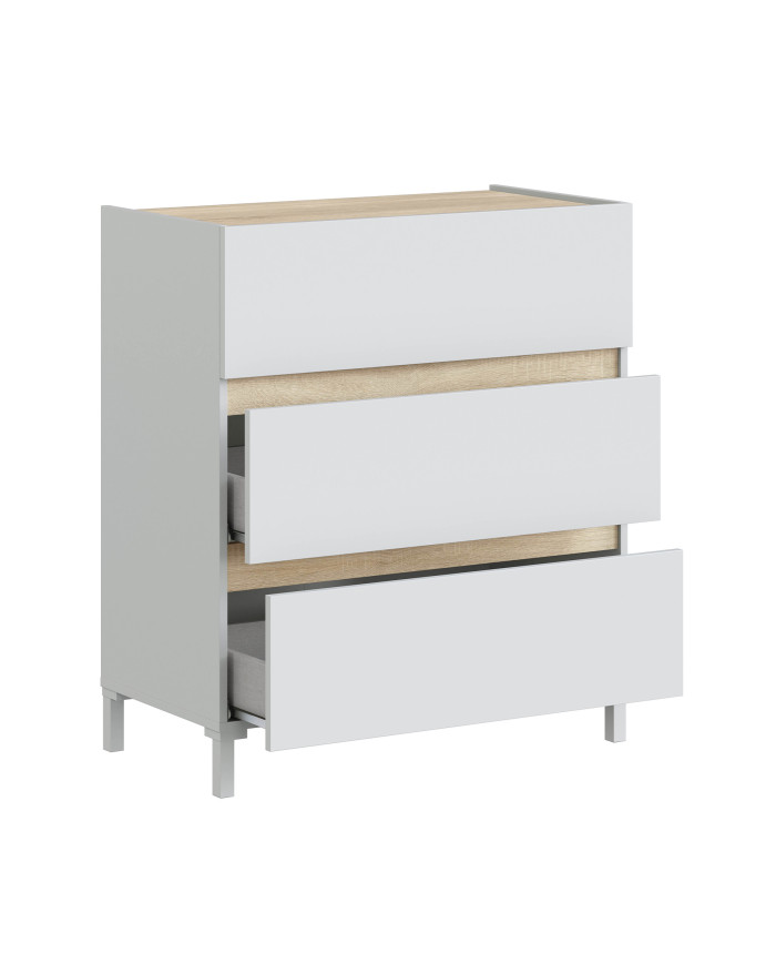 Cómoda Ébano 3 cajones – Con patas altas y fijación a pared