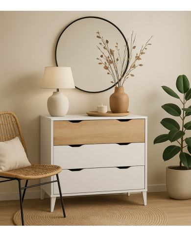 Cómoda Noive 3 cajones – Compacta con patas altas y guías metálicas