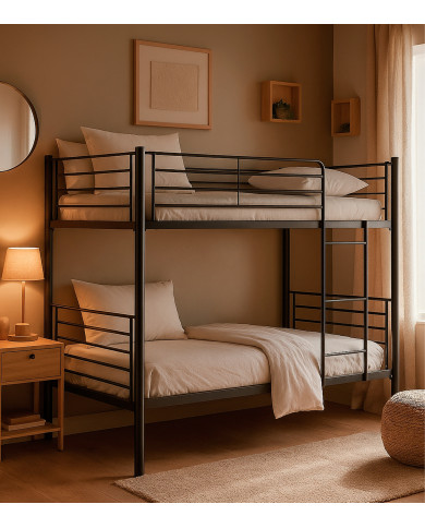 Litera Finy metálica – 2 camas de 90x190 cm con escalera y baranda