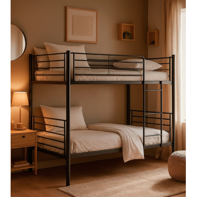 Litera Finy metálica – 2 camas de 90x190 cm con escalera y baranda