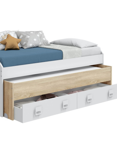 Cama nido Tomy con estantes – Doble cama y almacenaje práctico