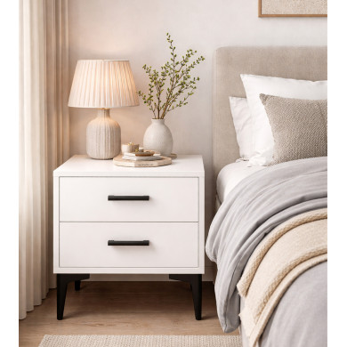 Mesita de noche Savia 2 cajones con patas metálicas