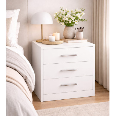 Mesita de noche Elara 3 cajones blanca