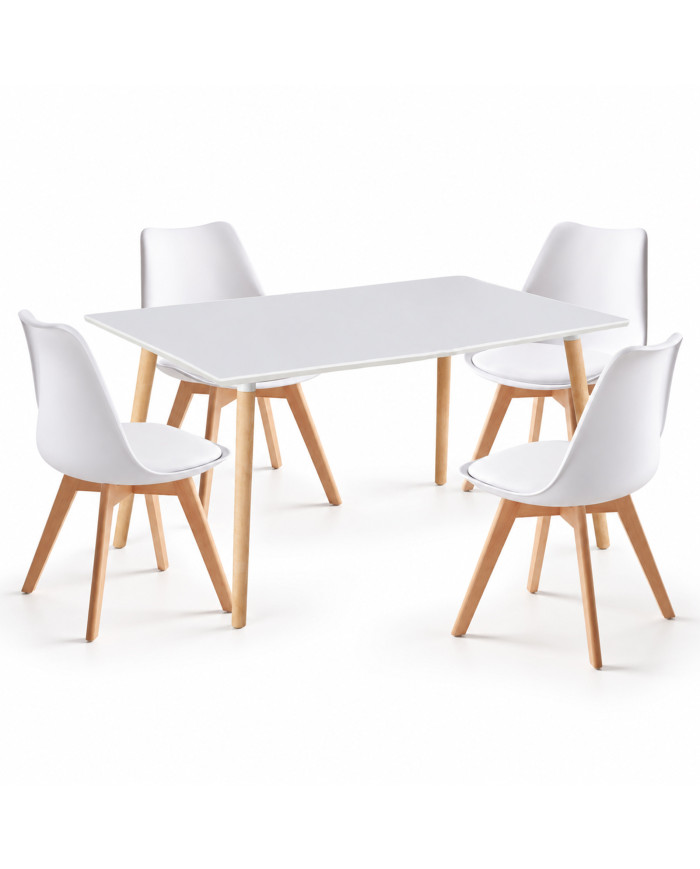 Pack mesa Nórdica blanca 120 cm con 4 sillas Tulipa