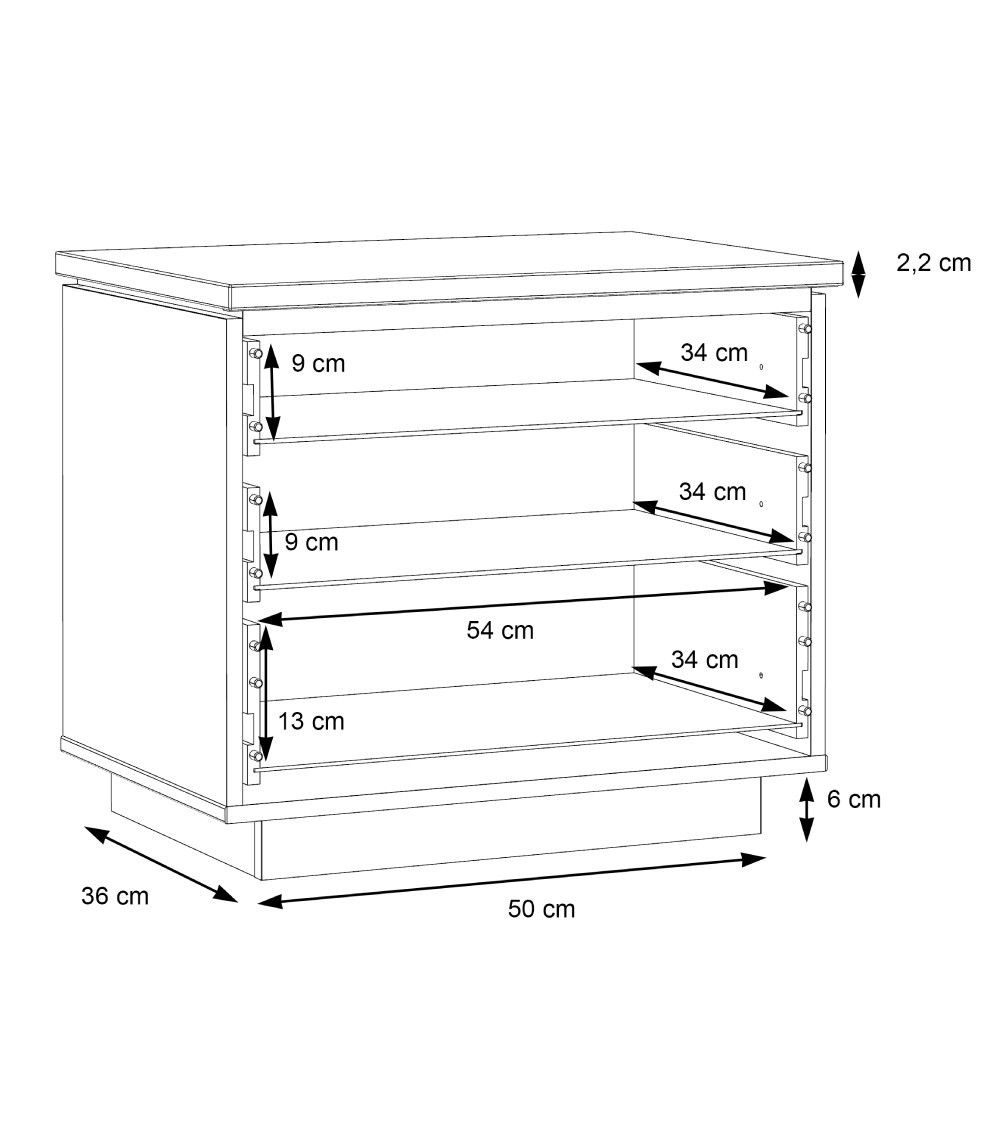 Mesita de noche 3 cajones con luces led SATURN