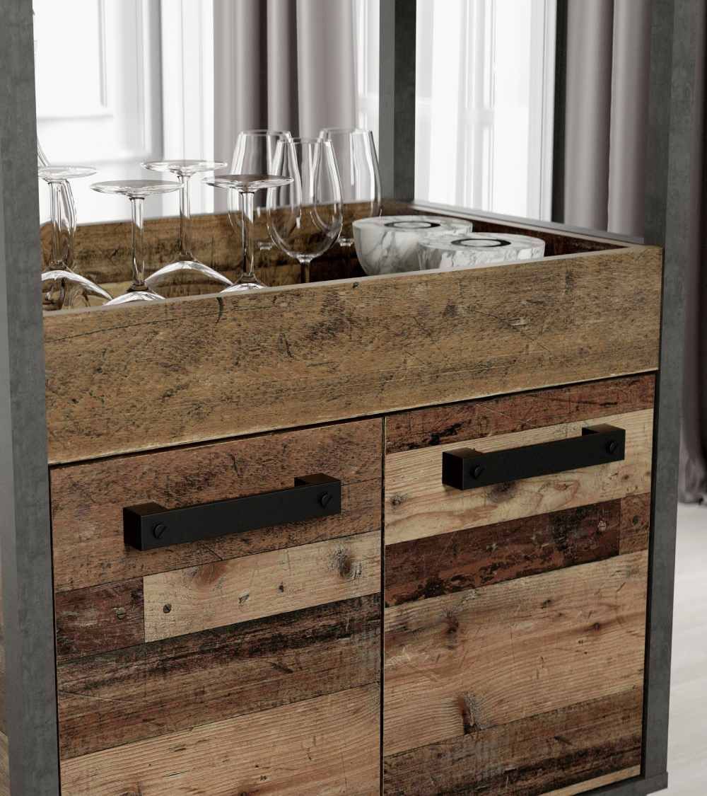 Mueble bar BACO con ruedas estilo industrial Mueble bar BACO con ruedas estilo industrial