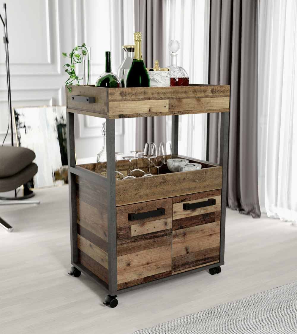Mueble bar BACO con ruedas estilo industrial Mueble bar BACO con ruedas estilo industrial