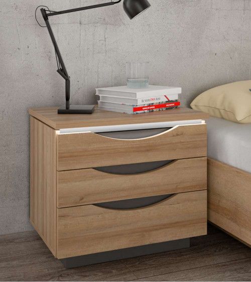 Mesita de noche 3 cajones con luces led SATURN