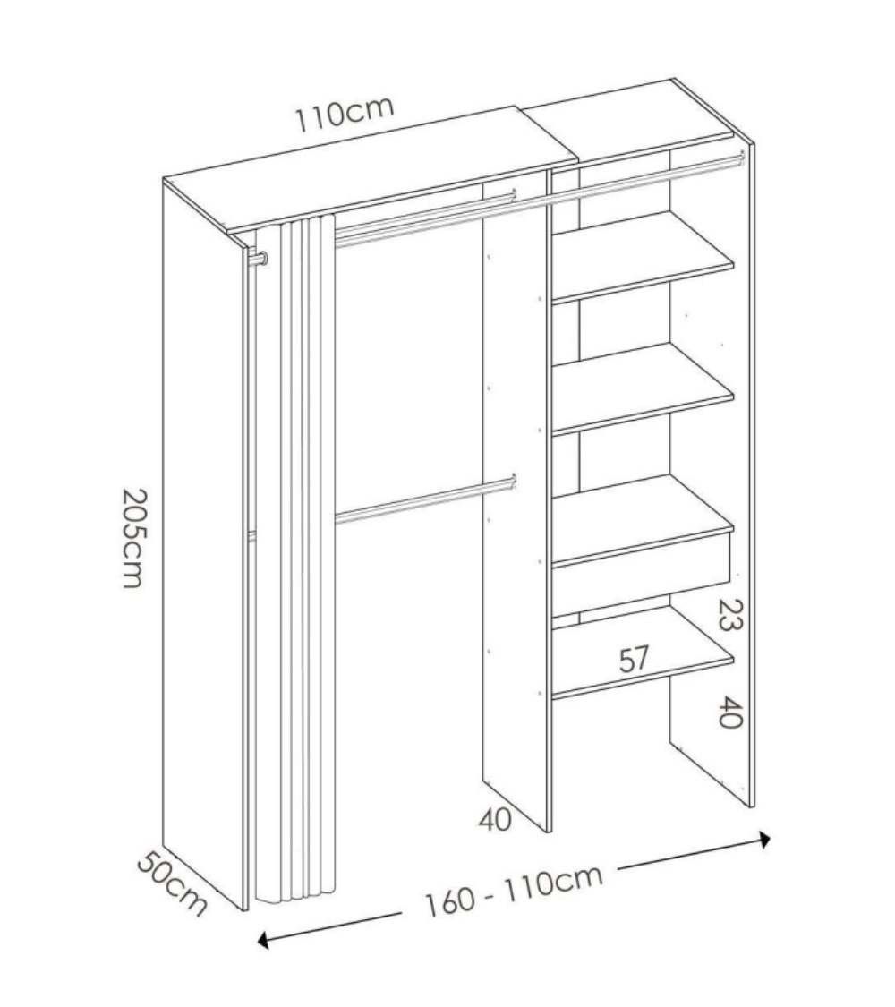 Armario vestidor abierto con cortina JUDY