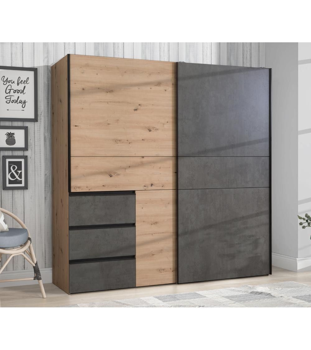 Armario ropero 200 cm puertas correderas + cajonera integrada WINTER2