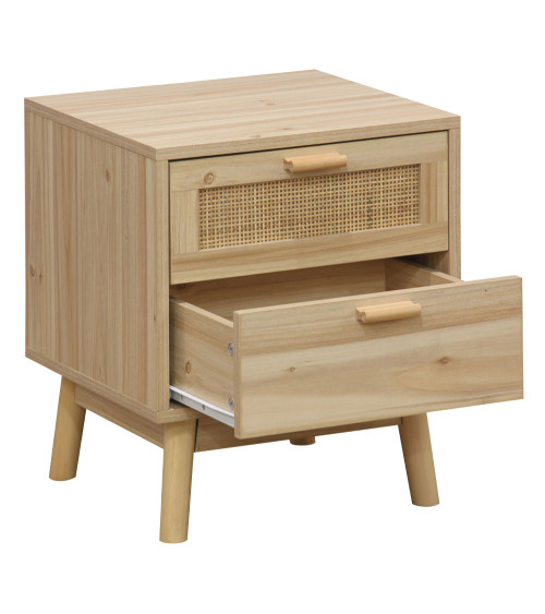 Mesita de noche de ratán 2 cajones CAMILE